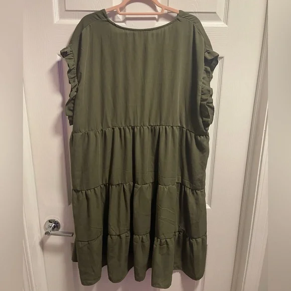 SHEIN Unity Curve Solid V-Neck Army Green Smock Dress 4XL - Picture 7 of 11